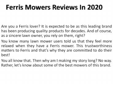 Ferris Mowers Reviews In 2020