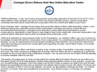 Ceningan Divers Release their New Online Education Centre
