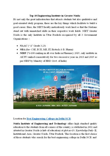 Top Engineering Institute in North India