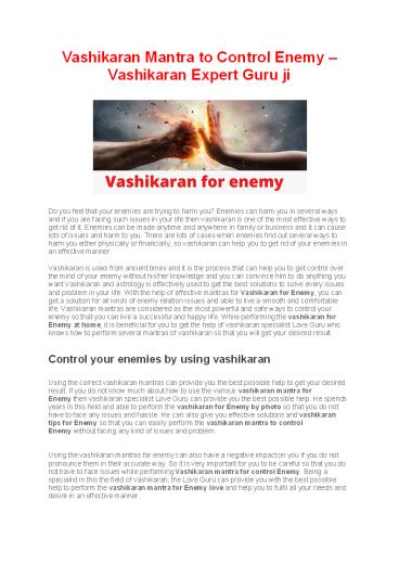 Free Vashikaran Mantra to Control Enemy - Vashikaran Expert Guru ji
