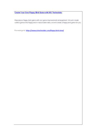 Create Your Own Flappy Bird Game with AIS Technolabs