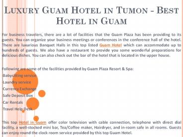 Luxury Guam Hotel in Tumon - Best Hotel in Guam