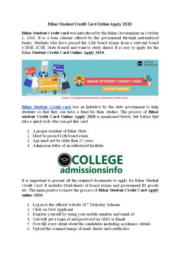 Bihar Student Credit Card Online Apply 2020