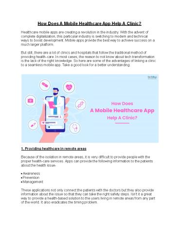 How Does A Mobile Healthcare App Help A Clinic?