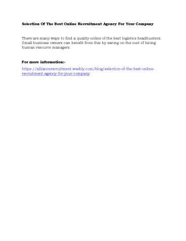 Selection Of The Best Online Recruitment Agency For Your Company