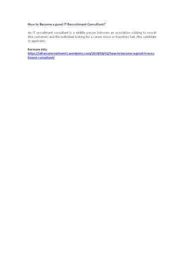 How to Become a good IT Recruitment Consultant?