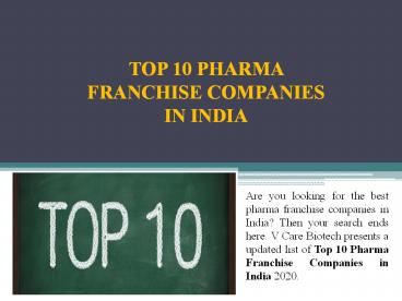 Top 10 Pharma Franchise Companies In India