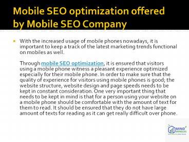 Mobile SEO optimization offered by Mobile SEO Company