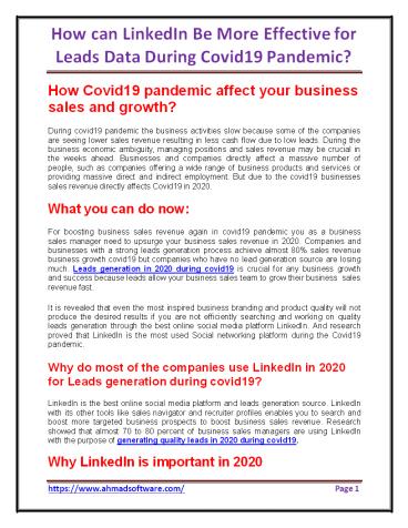 How can LinkedIn more effective for leads data during covid19 pandemic ...