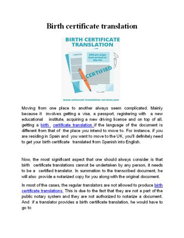 Birth Certificate Translation