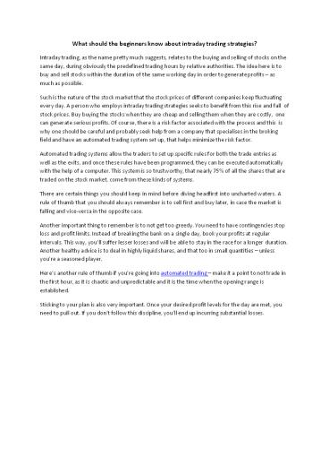 What should the beginners know about intraday trading strategies?