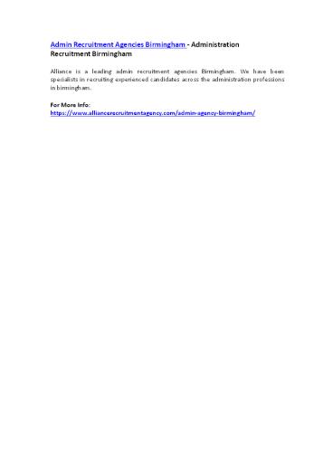 Admin Recruitment Agencies Birmingham - Administration Recruitment Birmingham