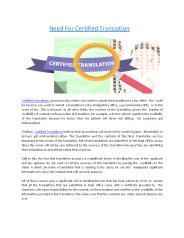 Need for Certified Translation
