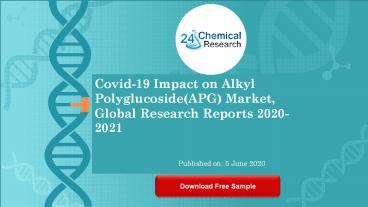 Covid 19 Impact on Alkyl PolyglucosideAPG Market, Global Research Reports 2020 2021