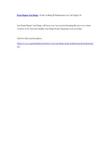 Drain Repair San Diego - Drain Snaking & Maintenance in San Diego CA