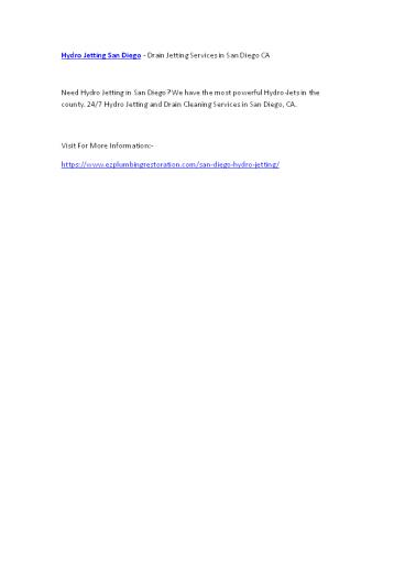 Hydro Jetting San Diego - Drain Jetting Services in San Diego CA