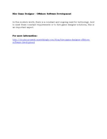 Hire Game Designer - Offshore Software Development