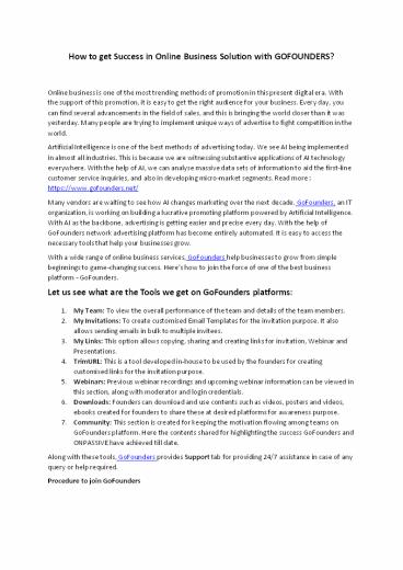 Online Business Success | GOFOUNDERS