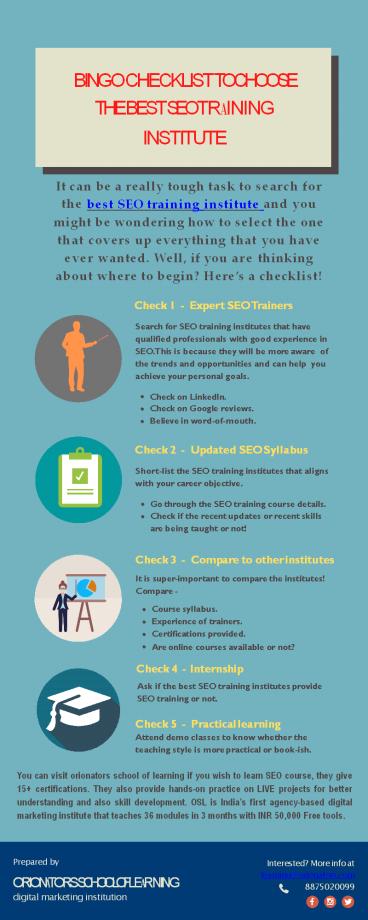 Bingo Checklist to Choose the Best SEO Training Institute
