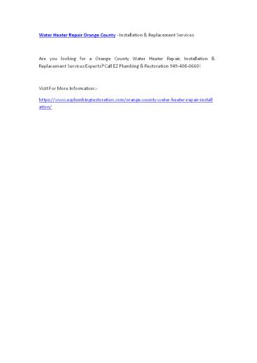 Water Heater Repair Orange County - Installation & Replacement Services