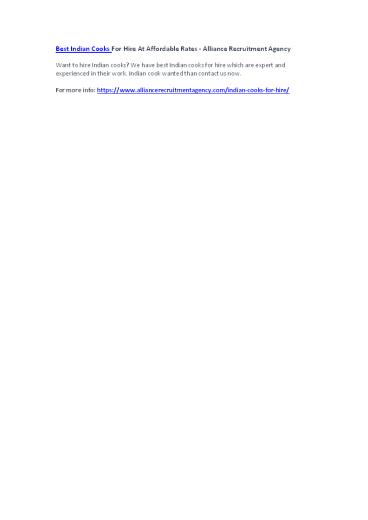 Best Indian Cooks For Hire At Affordable Rates - Alliance Recruitment Agency