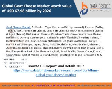 Global Goat Cheese Market – Industry Trends and Forecast to 2027