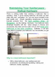 Maintaining Your Sanitaryware - Mathaji Hardware