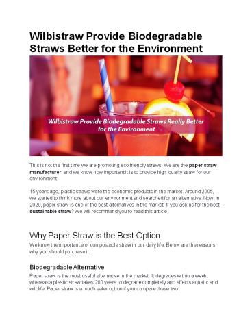 Wilbistraw Provide Biodegradable Straws Better For The Environment
