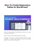 How To Create Responsive Tables In WordPress? PowerPoint PPT Presentation