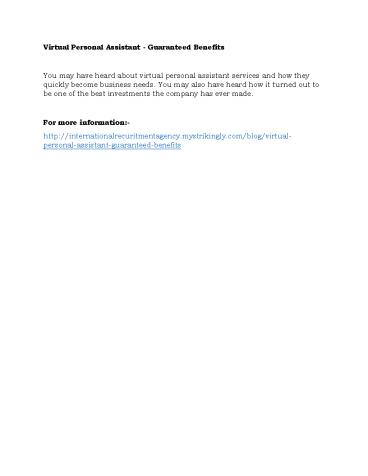 Virtual Personal Assistant - Guaranteed Benefits