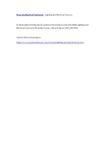 Riverside Electrical Contractor - Lighting and Electrical Services