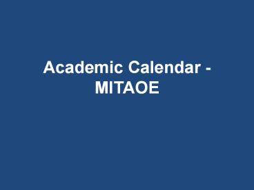 Academic Calendar - MITAOE