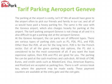 Tarif Parking Aeroport Geneve