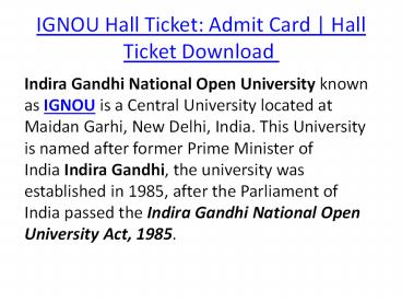 IGNOU Hall Ticket: Admit Card | Hall Ticket Download | Direct Link Here