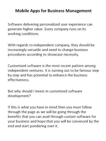 Mobile Apps for Business Management