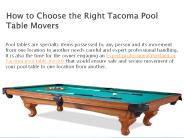 How to Choose the Right Tacoma Pool Table Movers