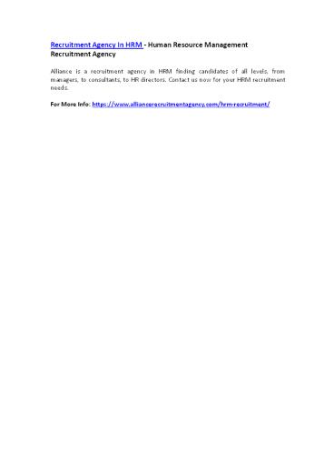 Recruitment Agency In HRM - Human Resource Management Recruitment Agency