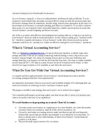 Virtual Accounting Services That Benefit Your Business
