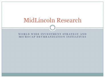 World Wide Investment Strategy and Microcap Deurbanisation Initiatives