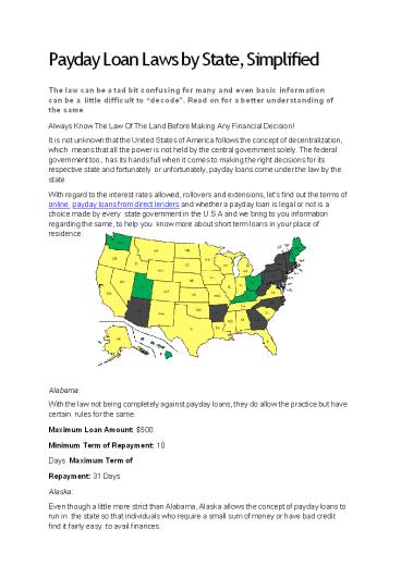 Payday Loan Laws by State, Simplified