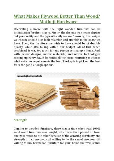 What Makes Plywood Better Than Wood? - Mathaji Hardware