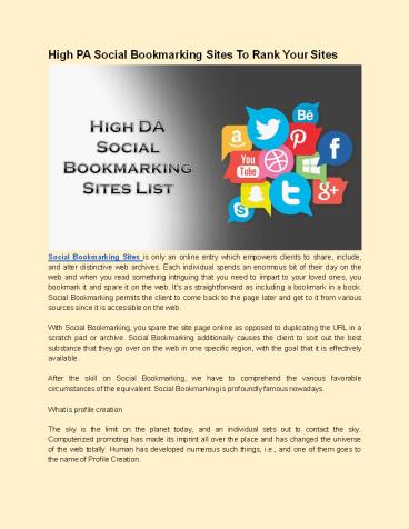 High PA Social Bookmarking Sites To Rank Your Sites