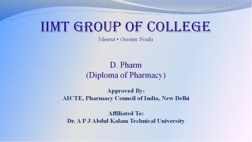 D Pharma College in Delhi NCR-IIMT Groupof college