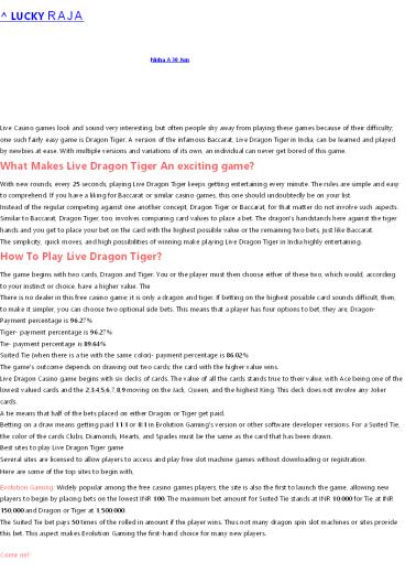How To Play Live Dragon Tiger In India
