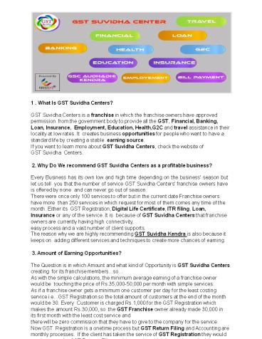 What is GST Suvidha Center & GST Suvidha Kendra Franchise