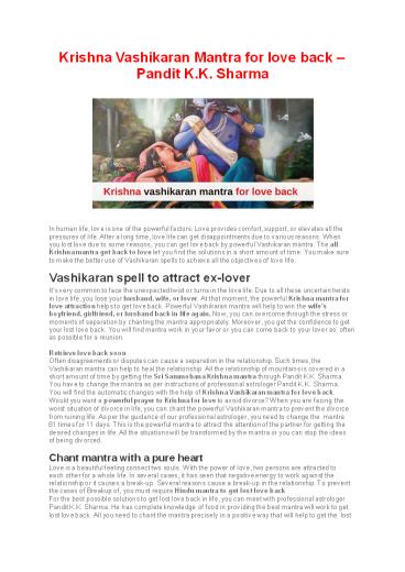 Krishna Vashikaran Mantra for love back - Pandit K.K. Sharma