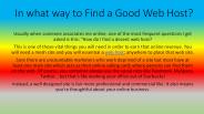 In what way to Find a Good Web Host?