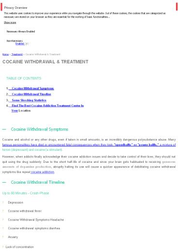 COCAINE WITHDRAWAL & TREATMENT