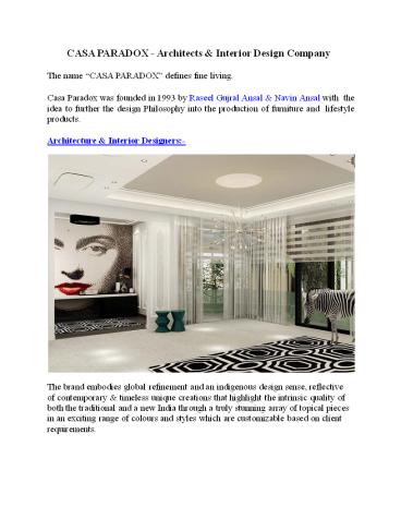 CASA PARADOX - Architects & Interior Design Company