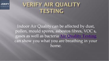Safe Air Quality Testing | Verify Air Quality Testing